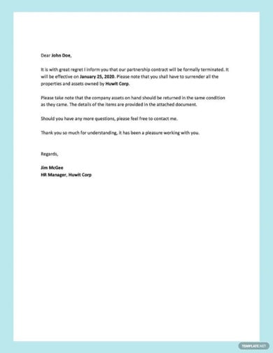 contract termination letter template