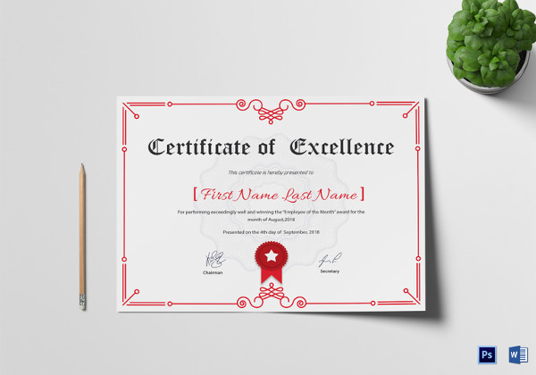 Image 3 for Certificate Of Excellence Template Word