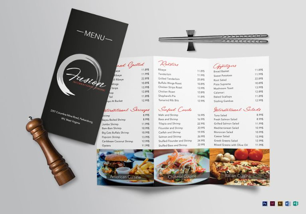 cuisine tri fold menu