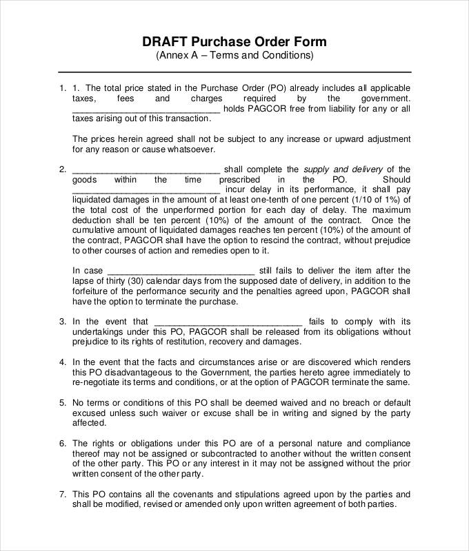 draft purchase order form format