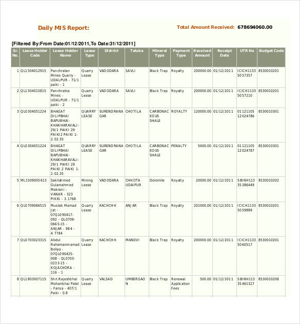 daily mis report sample