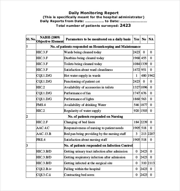 daily monitoring report template