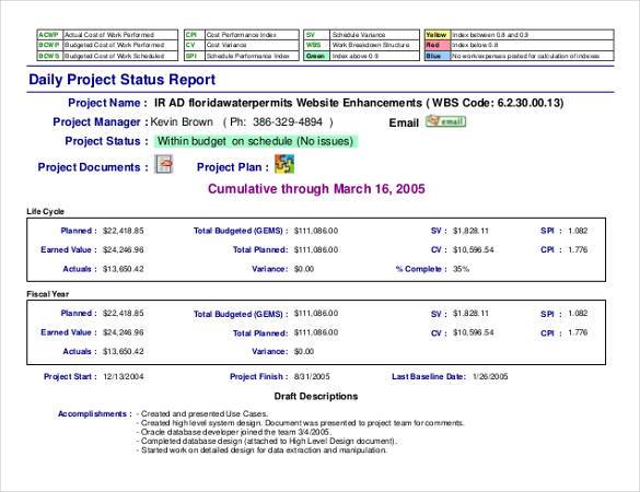 daily project status report template1