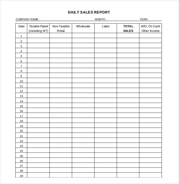 daily sales report format
