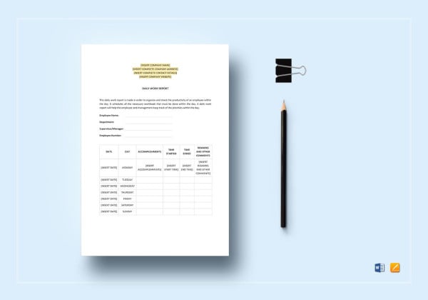 daily work report template