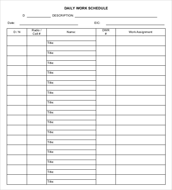 excel daily work schedule template