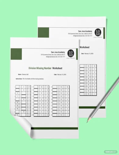 division missing numbers worksheet template