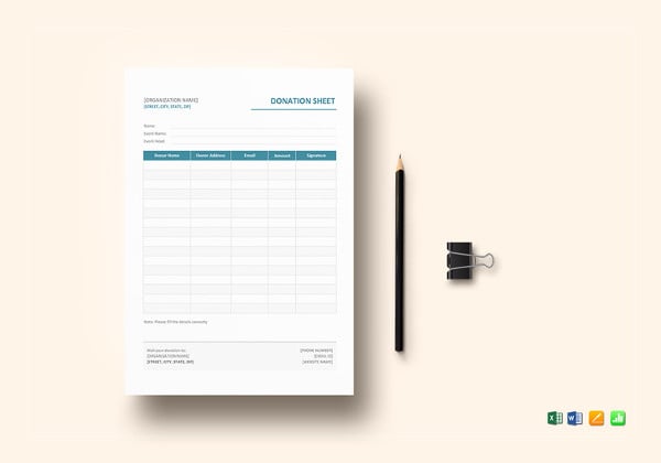 donation sheet excel template