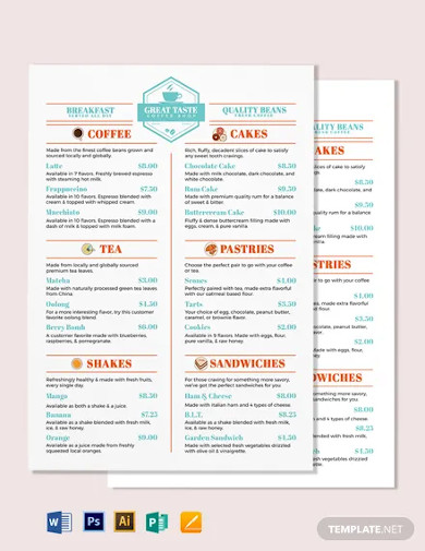 drink cafe coffee shop menu template