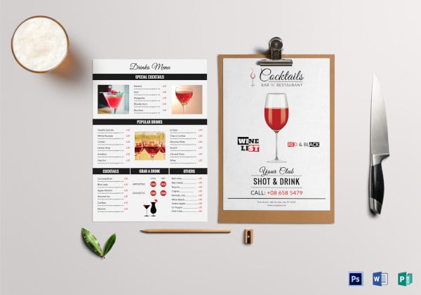 drinks menu template