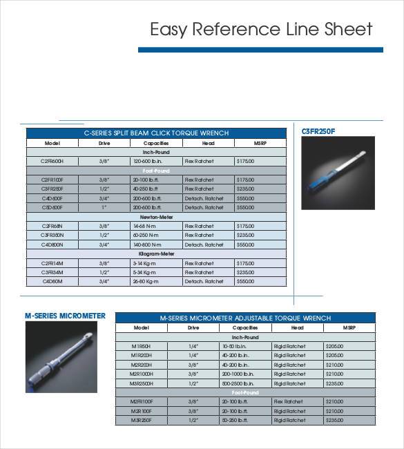 easy reference line sheet template