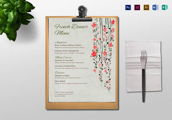 easy to edit dinner menu template