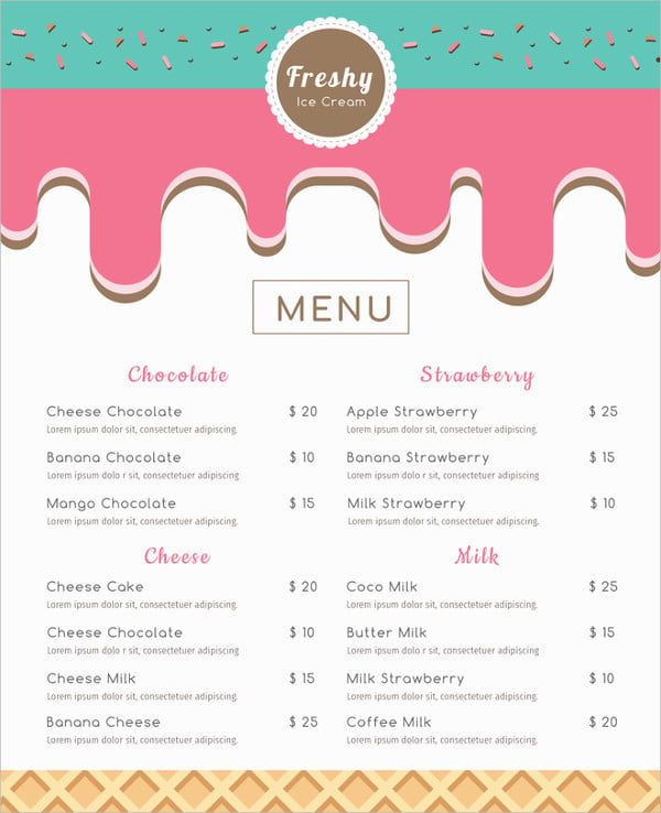 editable ice cream menu template