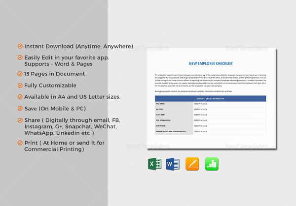 New Hire Checklist Template - 18+ Free Word, Excel, PDF Documents Download!
