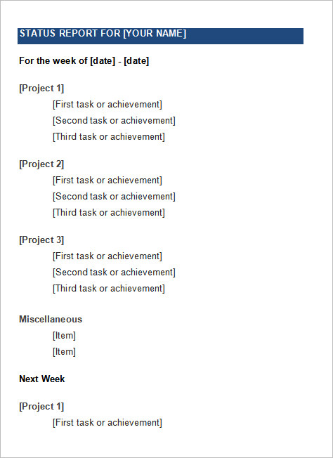 Weekly Status Report Templates - 30+ Free Documents Download- MS Word ...