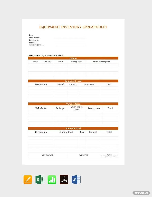 equipment inventory spreadsheet template