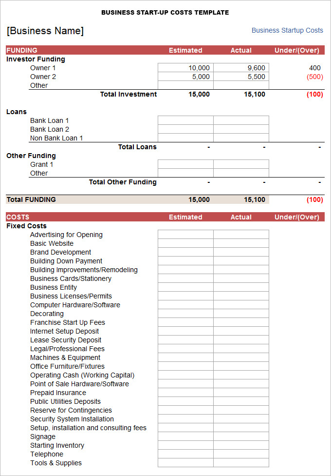 startup bookkeeping template