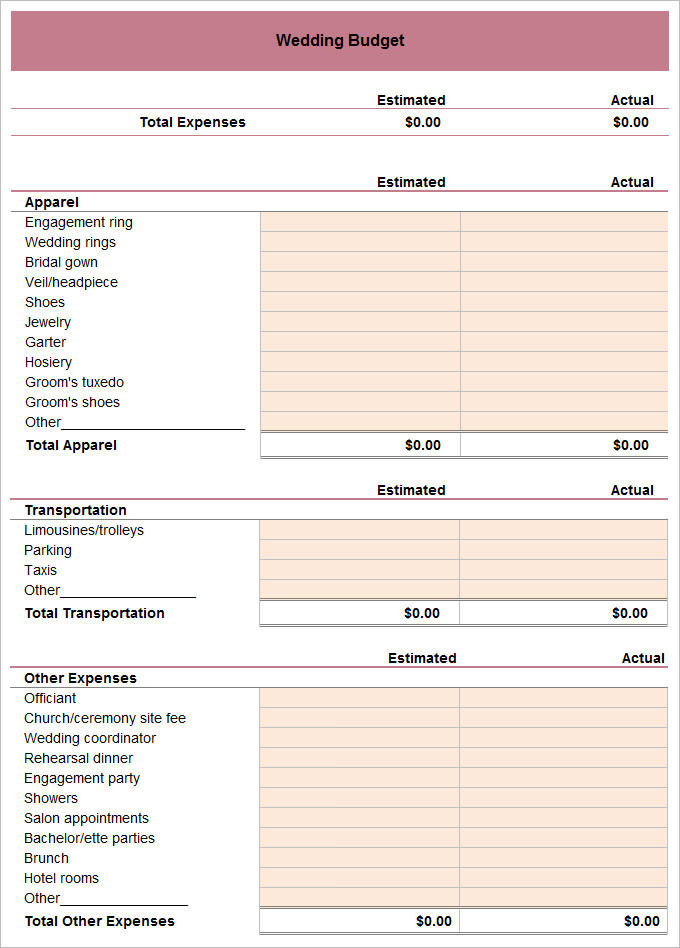 Wedding Budget Templates 19 Free Doc PDF Xlsx Formats Samples 