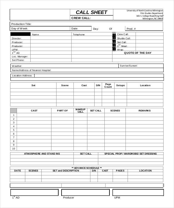 Call Sheet Template - 25+ Free Word, PDF Documents Download!