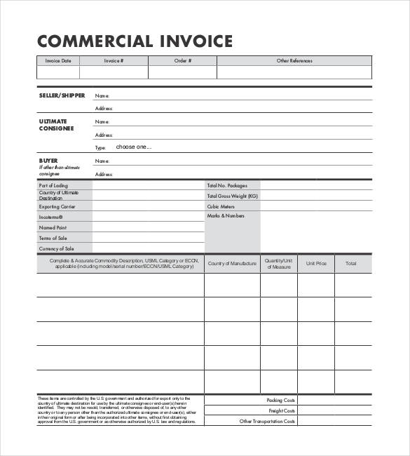 export commercial invoice template pdf