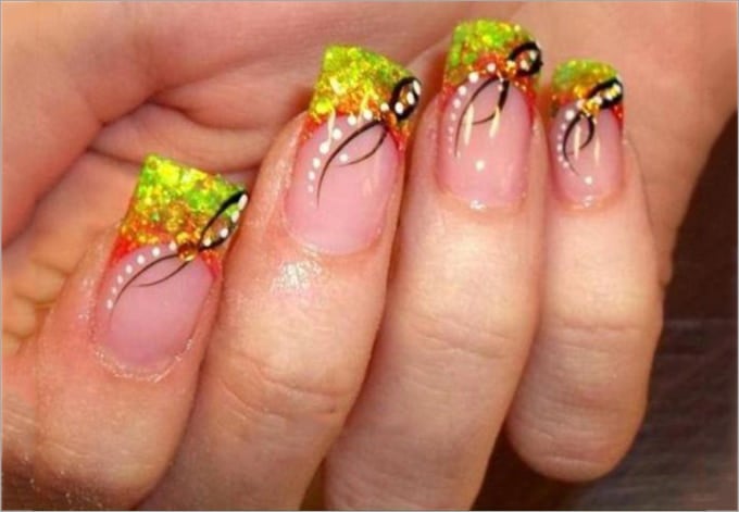 fall nail glitter design
