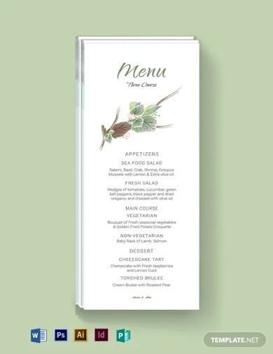 fall wedding menu card template