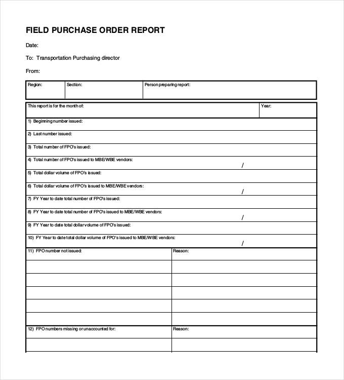 field purchase order report