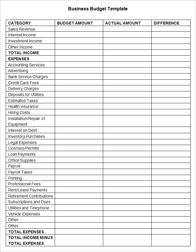 8+ Business Budget Templates Word, Excel, PDF