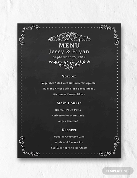 free chalkboard wedding menu template