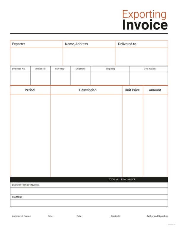template of commercial invoice