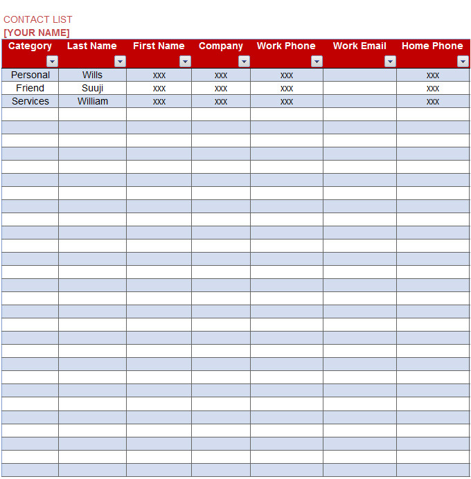 Event Contact List Template