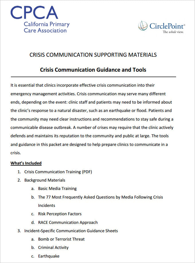 crisis communication plan assignment