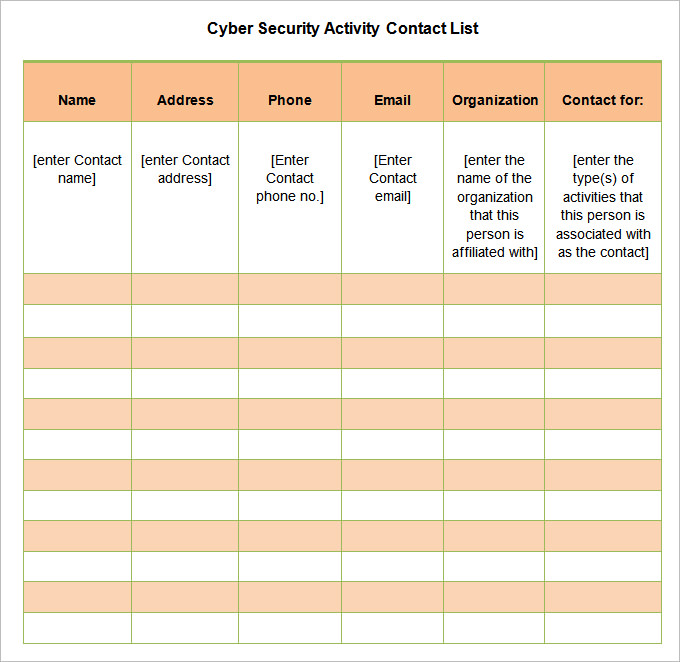 Contact List Template 4 Free Word PDF Documents Download