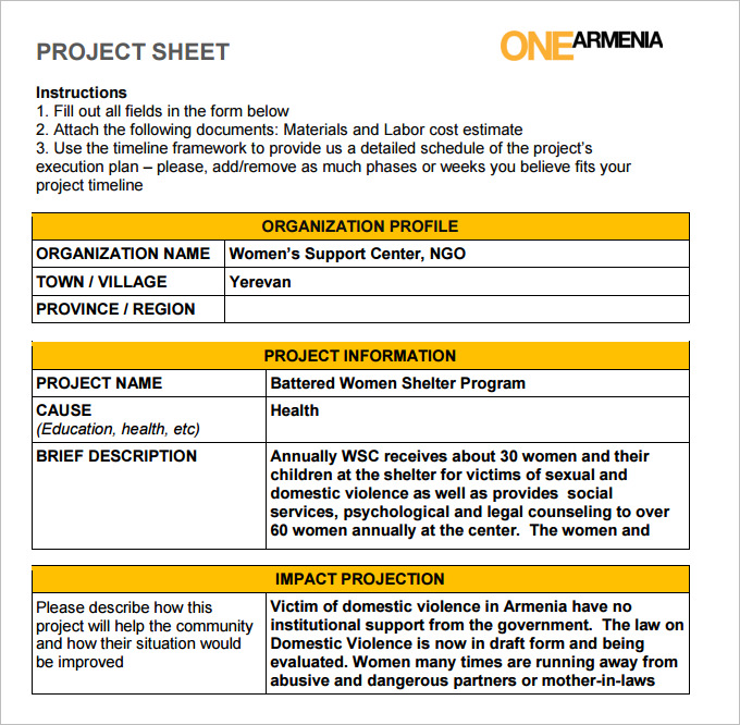 presentation project sheet