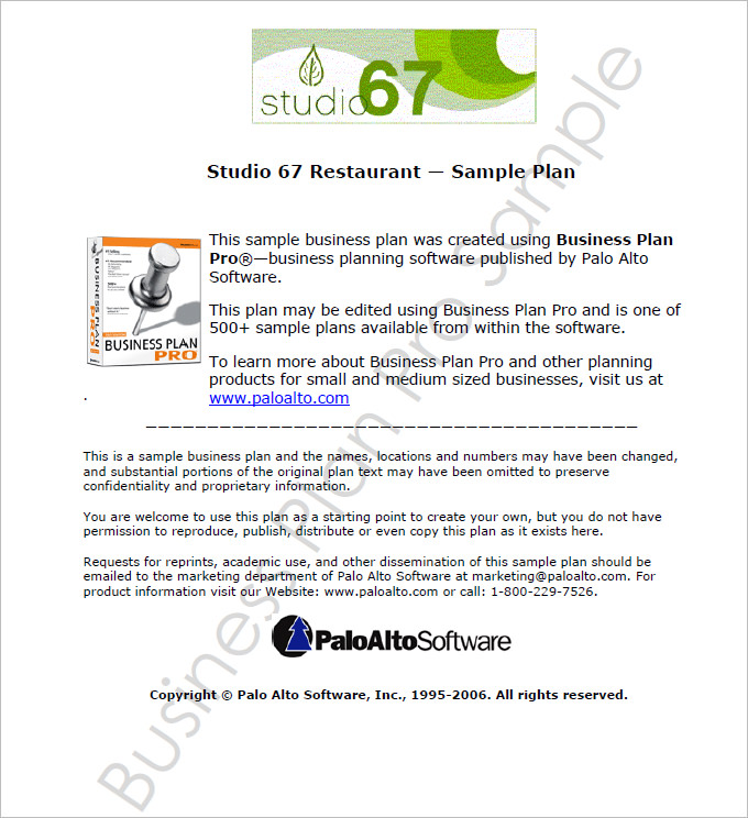 Business Plan Example For Restaurant