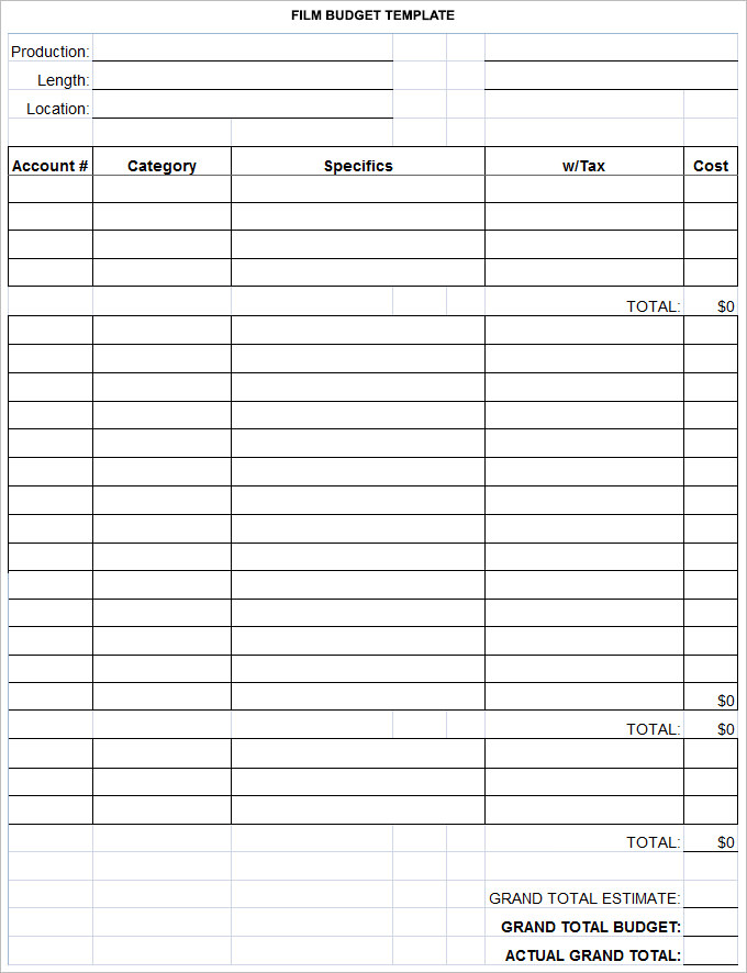 Sample Film Budget Proposal