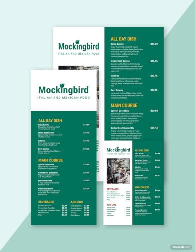free modern price menu template