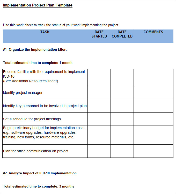 free project implementation plan template