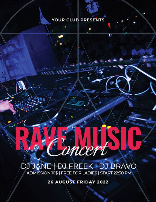 free rave music concert flyer template