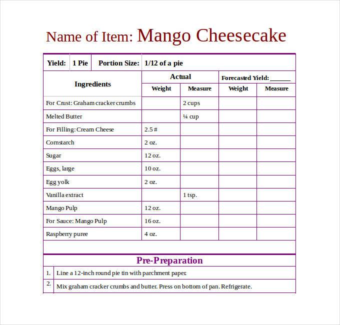 fillable recipe template for word