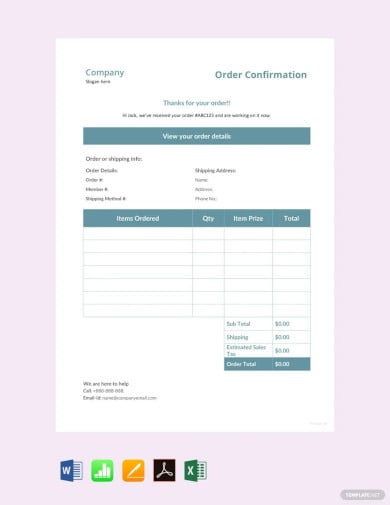 free sample order confirmation template