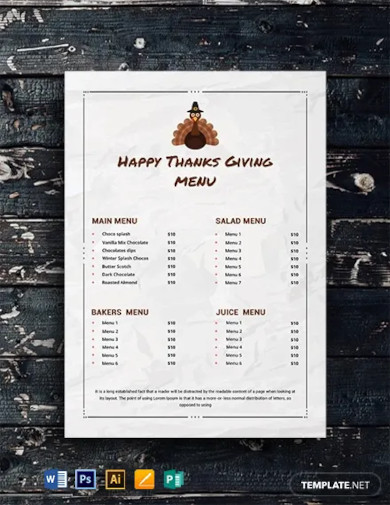 free thanksgiving menu template download