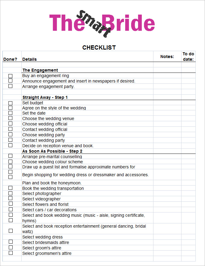Wedding Checklist Template 22 Free Excel Documents Download Free 
