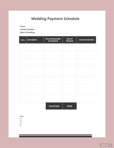free wedding payment schedule template