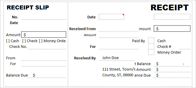 free cash recipt slip template