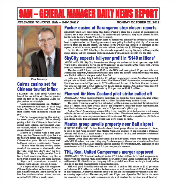 general manager daily news report template