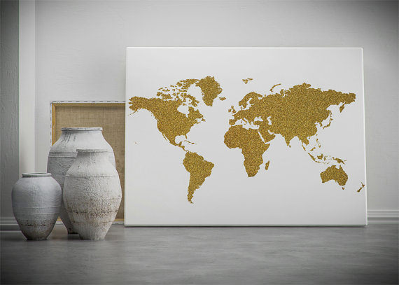 gold world map poster