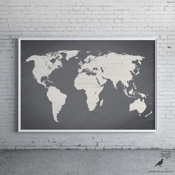 gray colored world map poster