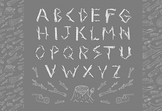 hand drawn wooden alphabet letters