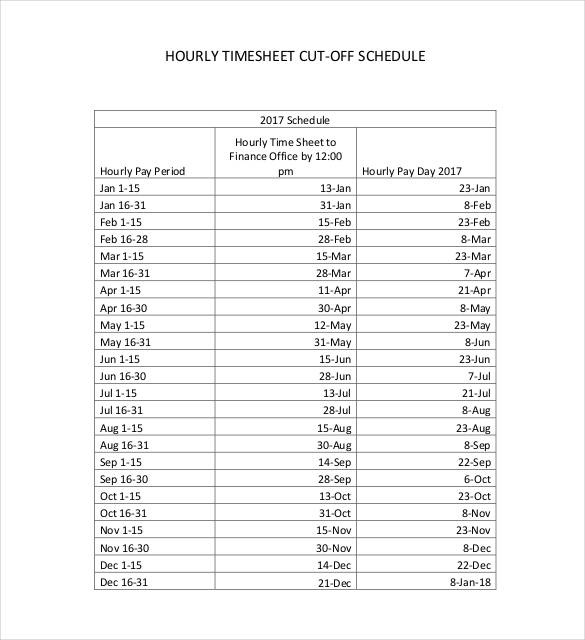 hourly timesheet cut off schedule